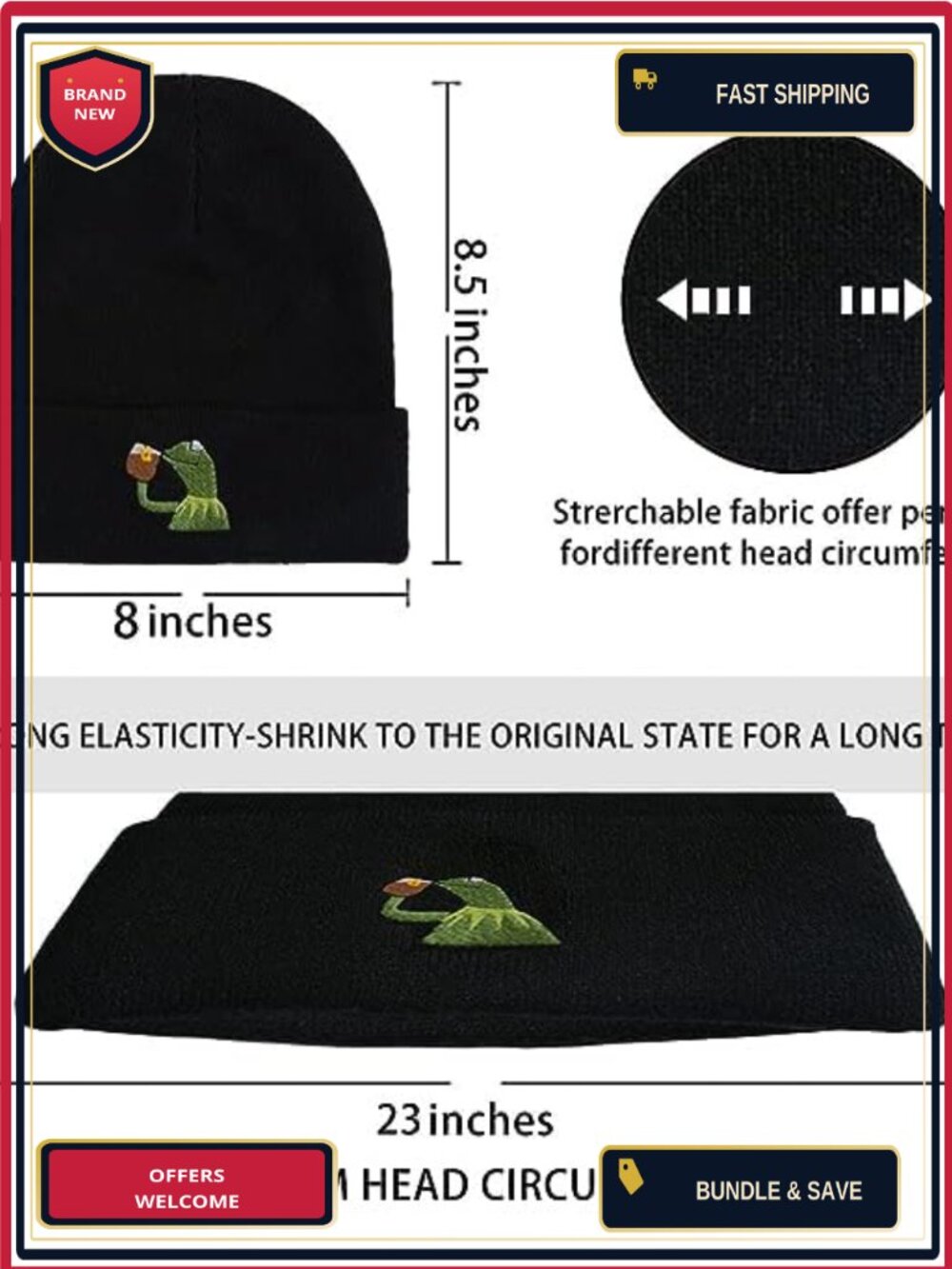 Embroidered Knit Beanie Hat Winter Warm Skull Cap Unisex - Picture 4 of 4